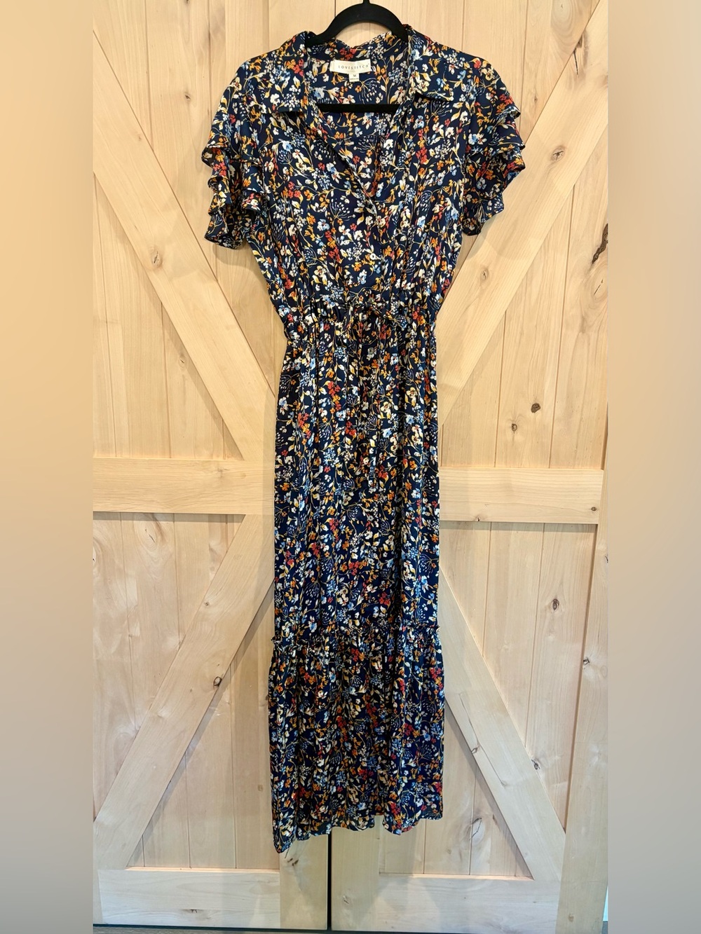 lovestitch Navy Floral Ruffle Maxi Dress